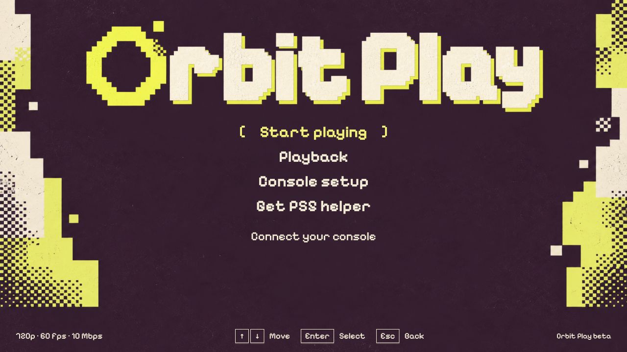 Orbit Play main menu with Start playing selected