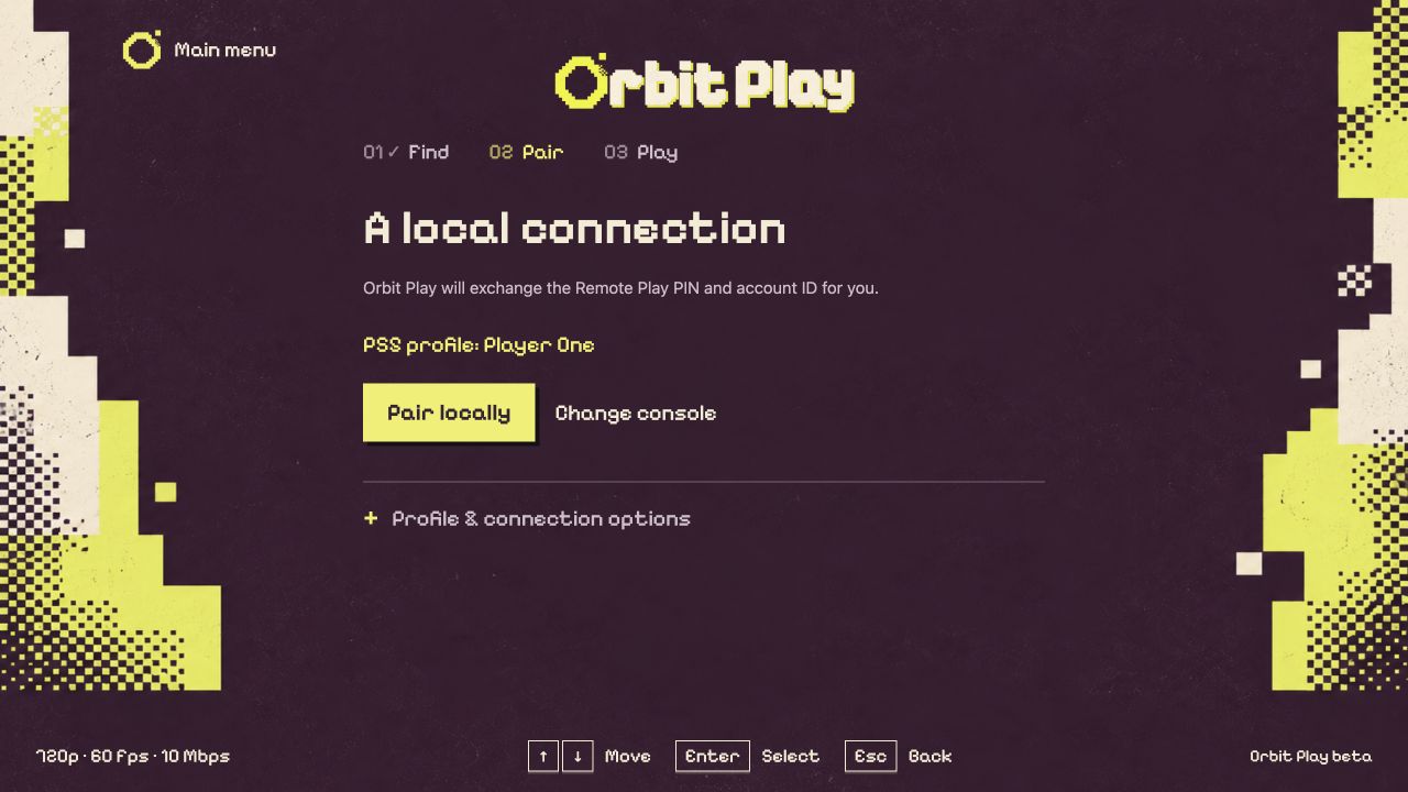 Orbit Play ready to pair locally with the PS5 profile Player One