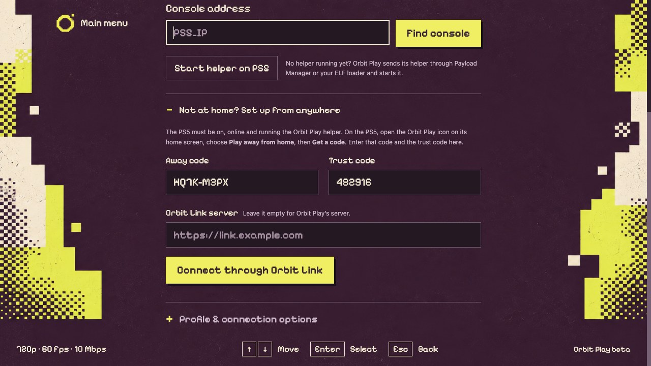 Not at home? Set up from anywhere in Console setup, with the away code and trust code entered